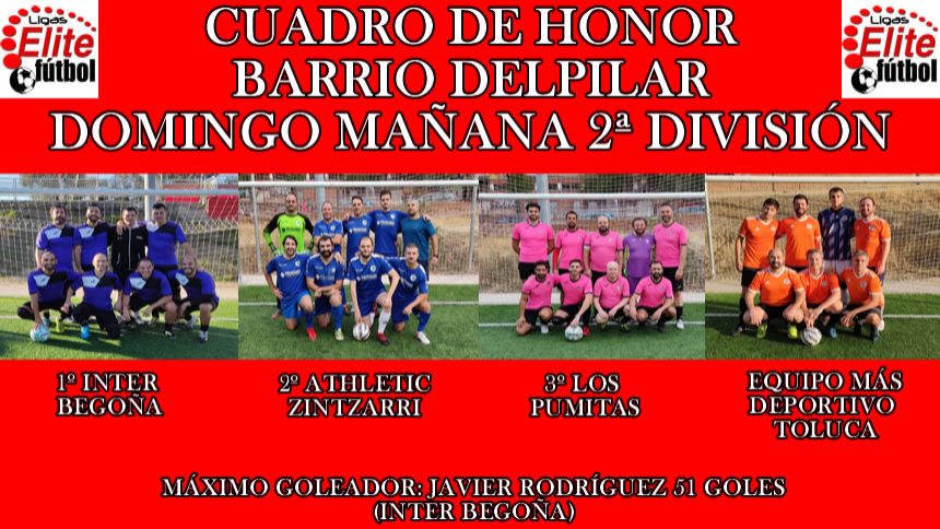 CUADRO DE HONOR BARRIO DEL PILAR DOMINGO MAÑANA 2ª DIVISIÓN